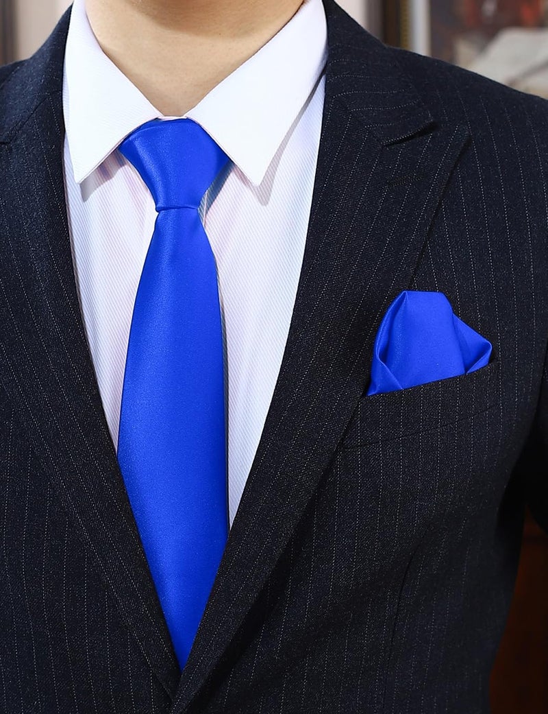 pensee Men's Tie Set Solid Pure Color 3.15" (8CM) Classic Formal Plain Necktie and Pocket Square Set For Men - Image 2